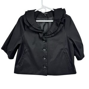 Samuel Dong Med Black Polyester/Nylon/Spandex Jacket w Ruffled Scoop Neckline